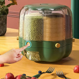 Grains Separate Storage Box Rotating Rice Bucket Food Grade Household Bean Storage Tank Large 6.5kg Green - Side View