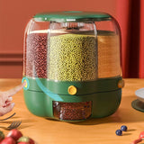 Grains Separate Storage Box Rotating Rice Bucket Food Grade Household Bean Storage Tank Large 6.5kg Green - Top-Down View