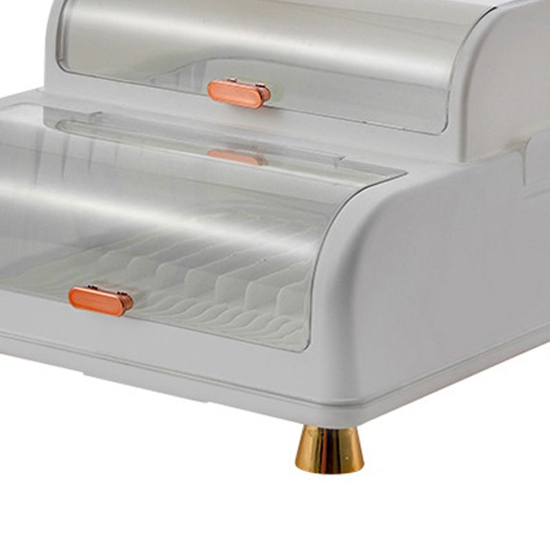 Draining Bowl Rack Plastic Tableware Drainer Storage Box Dish Chopsticks Drying Box with Lid White