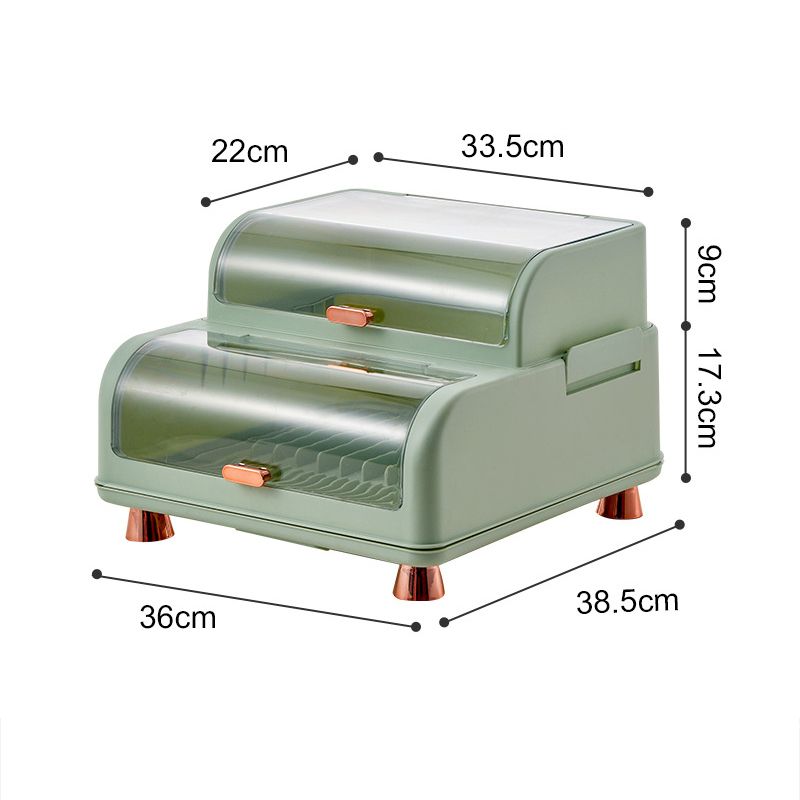 Draining Bowl Rack Plastic Tableware Drainer Storage Box Dish Chopsticks Drying Box with Lid Light Green