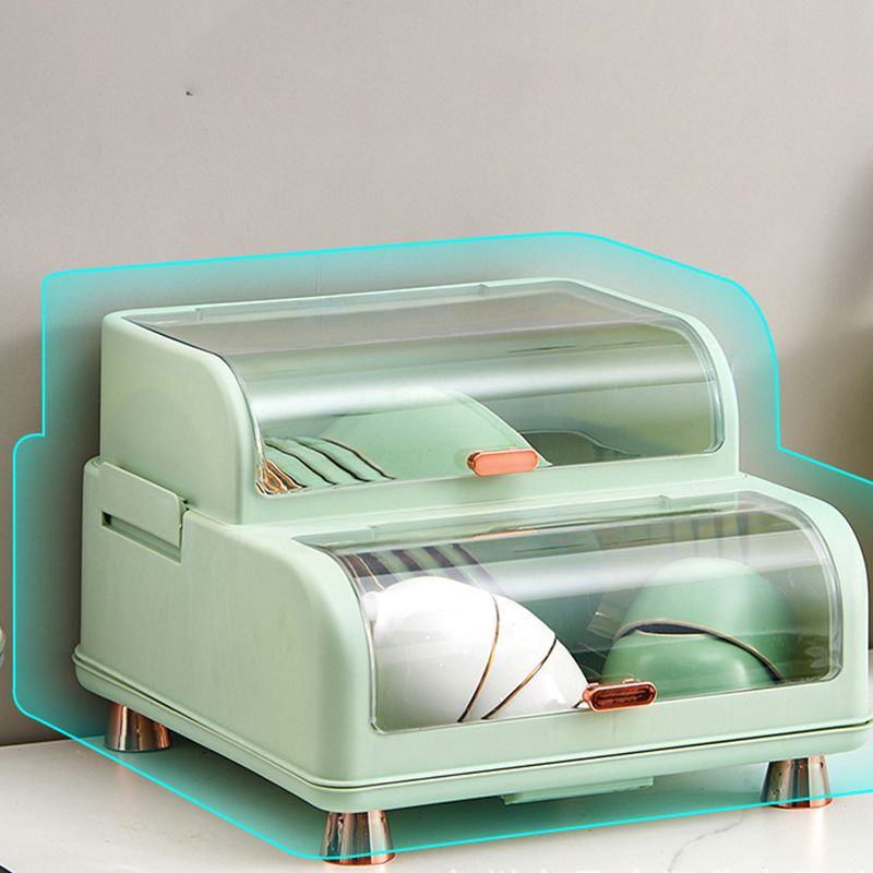 Draining Bowl Rack Plastic Tableware Drainer Storage Box Dish Chopsticks Drying Box with Lid Light Green