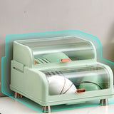 Draining Bowl Rack Plastic Tableware Drainer Storage Box Dish Chopsticks Drying Box with Lid Light Green