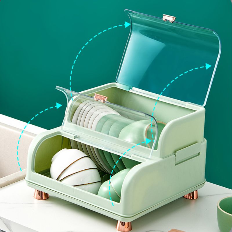 Draining Bowl Rack Plastic Tableware Drainer Storage Box Dish Chopsticks Drying Box with Lid Light Green