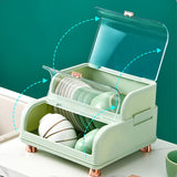 Draining Bowl Rack Plastic Tableware Drainer Storage Box Dish Chopsticks Drying Box with Lid Light Green