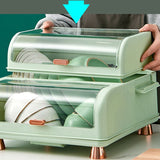 Draining Bowl Rack Plastic Tableware Drainer Storage Box Dish Chopsticks Drying Box with Lid Light Green