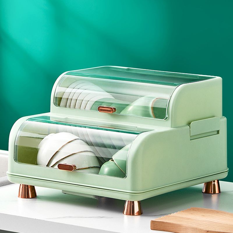 Draining Bowl Rack Plastic Tableware Drainer Storage Box Dish Chopsticks Drying Box with Lid Light Green