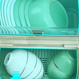 Draining Bowl Rack Plastic Tableware Drainer Storage Box Dish Chopsticks Drying Box with Lid Light Green - Close-Up Angle