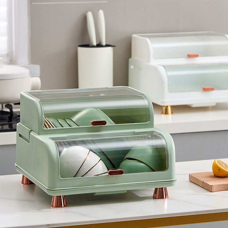 Draining Bowl Rack Plastic Tableware Drainer Storage Box Dish Chopsticks Drying Box with Lid Light Green