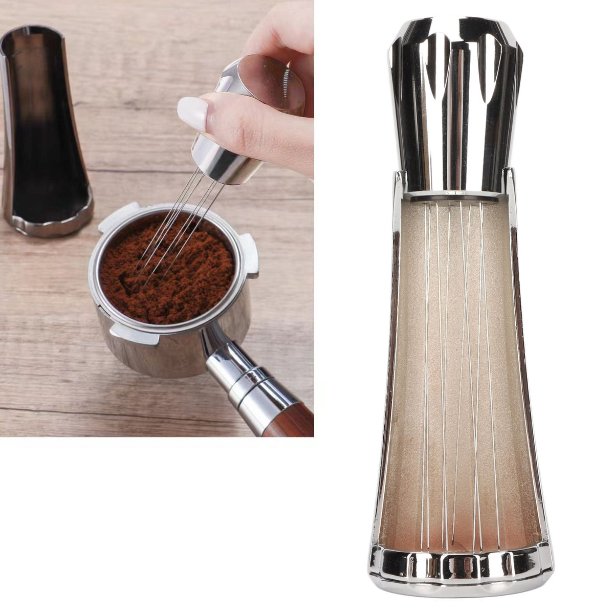 Stainless Steel Coffee Powder Stirring Tool Coffee Stirrer Distribution Tool for Home Kitchen Dinning Room Silver