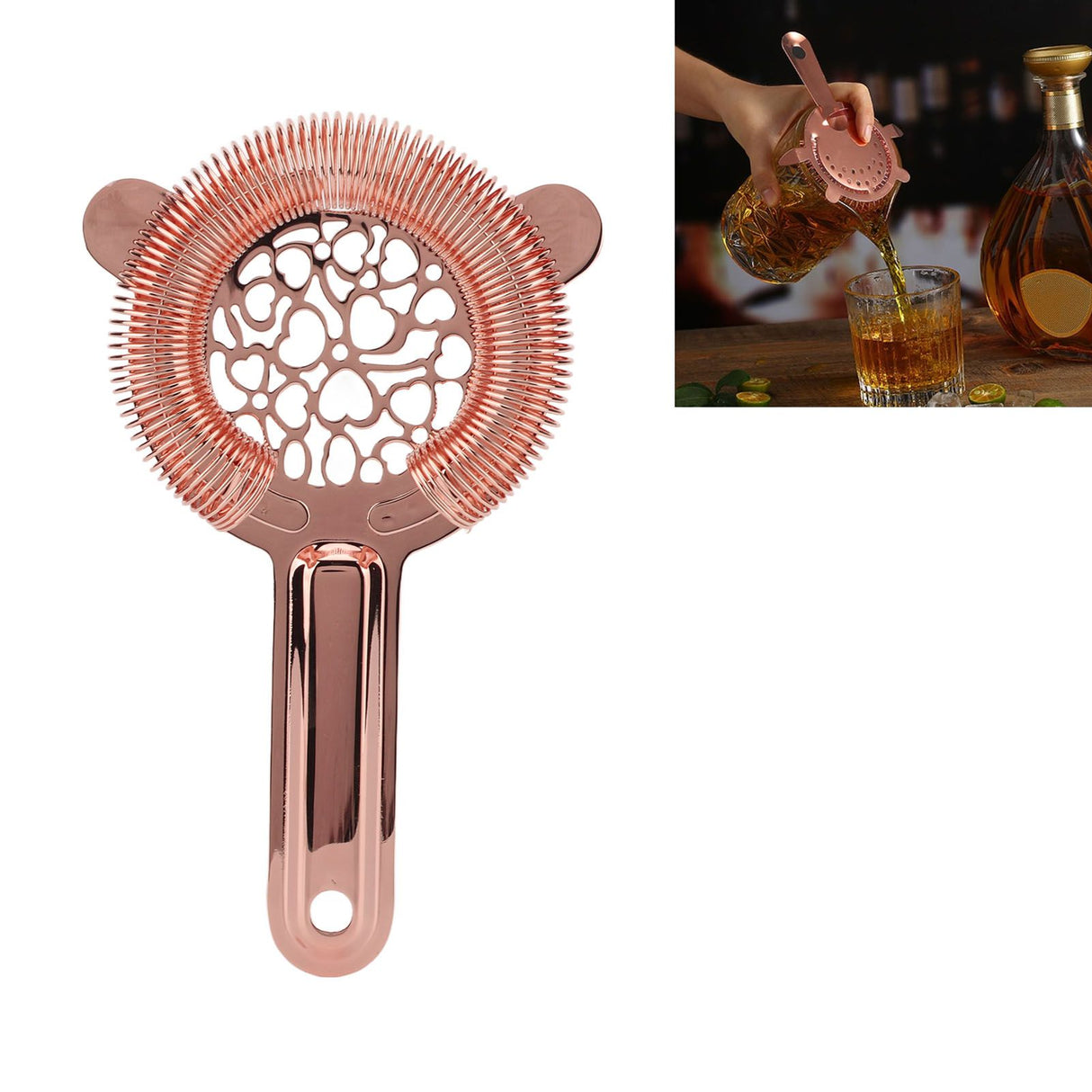 Cocktail Strainer Stainless Steel Gorgeous Glossy Bartending Ice Strainer for Bar Bartender Rose Gold