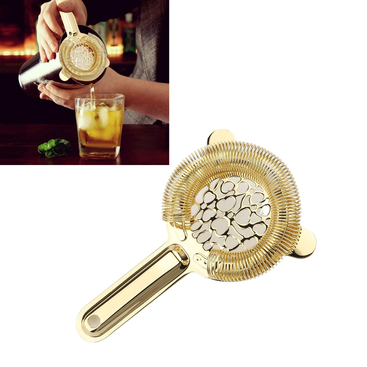 Cocktail Strainer Stainless Steel Gorgeous Glossy Bartending Ice Strainer for Bar Bartender Luxury Gold Color