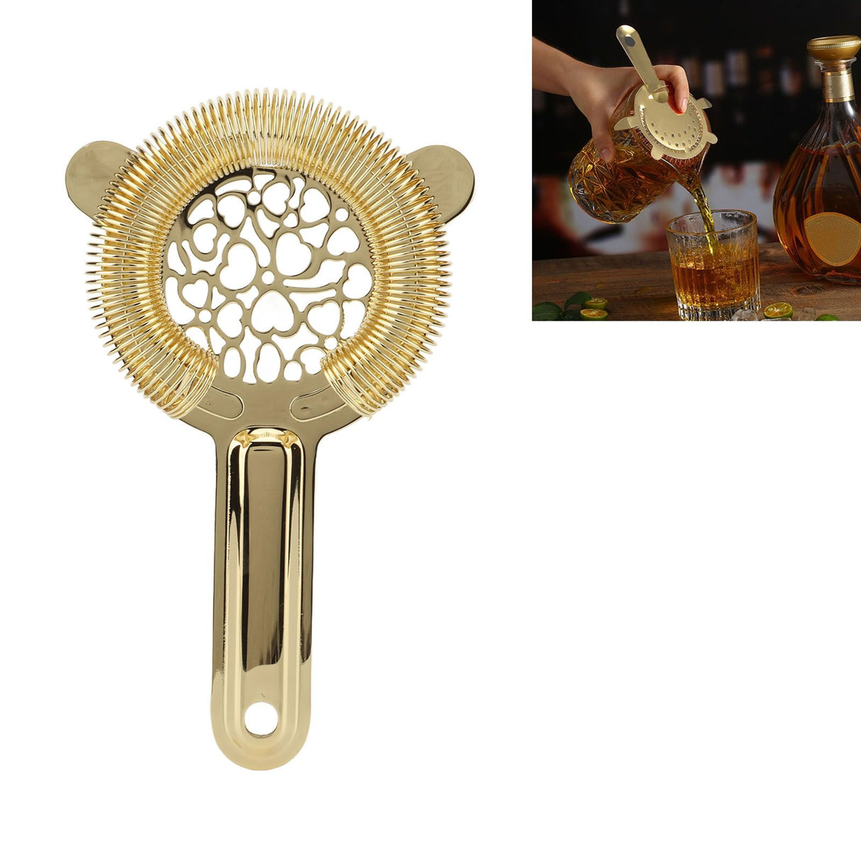 Cocktail Strainer Stainless Steel Gorgeous Glossy Bartending Ice Strainer for Bar Bartender Luxury Gold Color