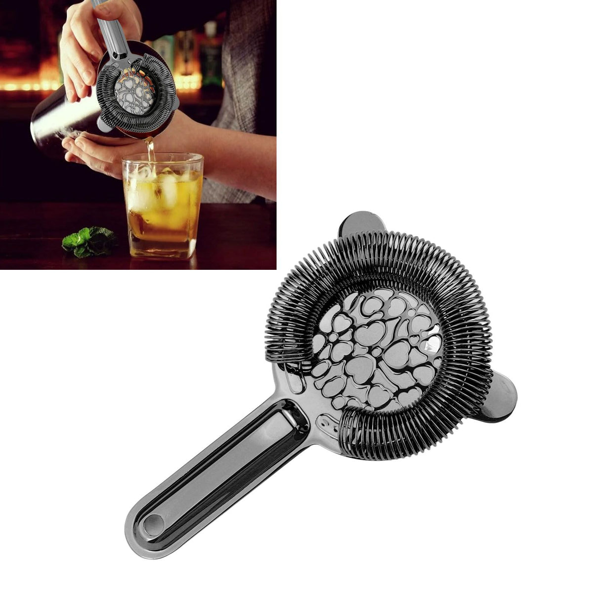Cocktail Strainer Stainless Steel Gorgeous Glossy Bartending Ice Strainer for Bar Bartender Plated Black