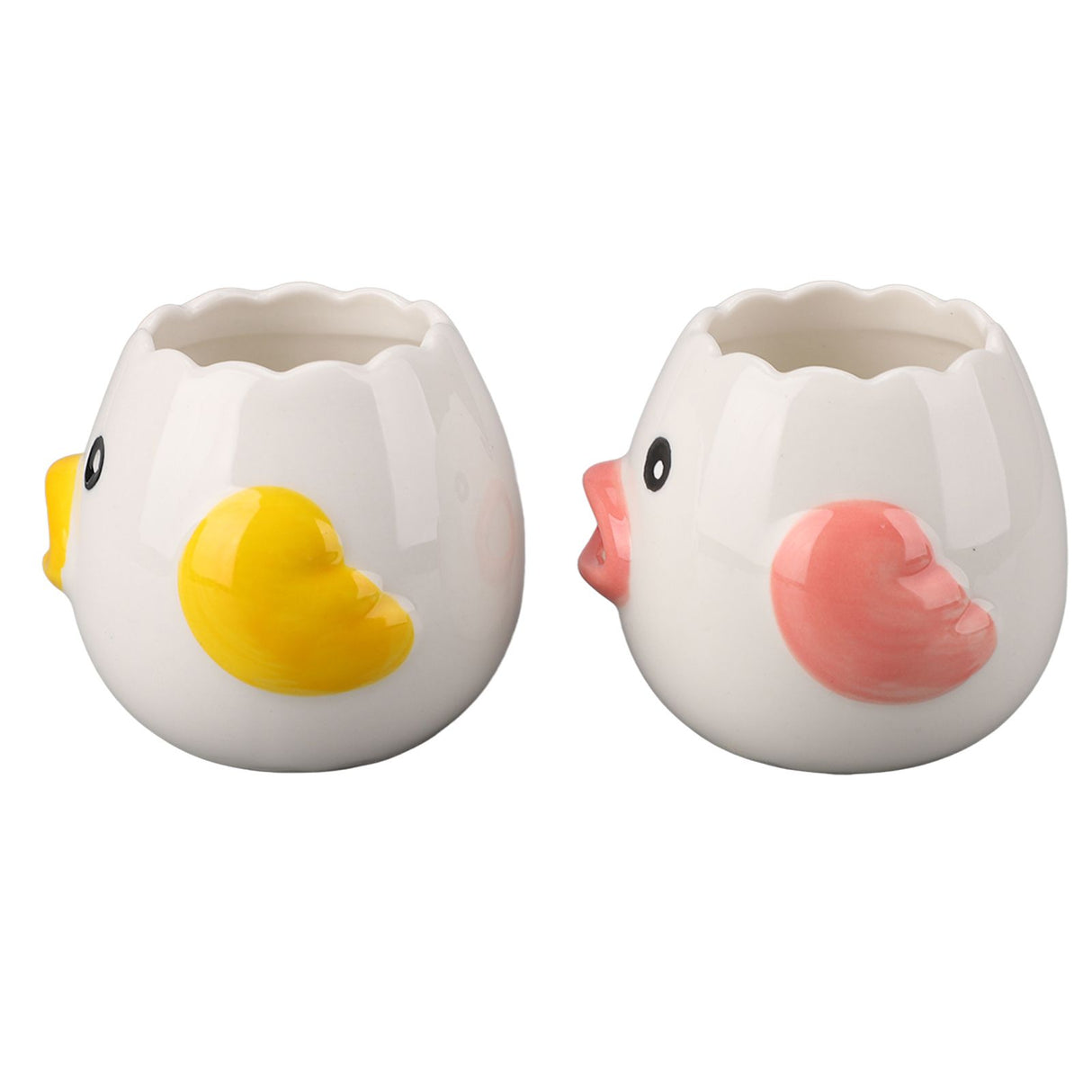 2pcs Egg Separator Ceramic Chicken Shaped Egg Yolk White Filter Kitchen Cooking Accessories Pink and Yellow