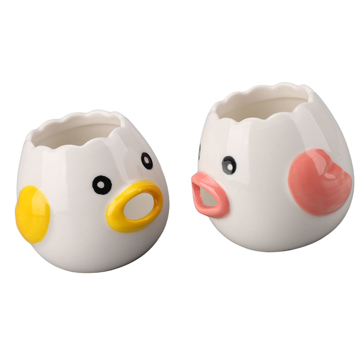 2pcs Egg Separator Ceramic Chicken Shaped Egg Yolk White Filter Kitchen Cooking Accessories Pink and Yellow