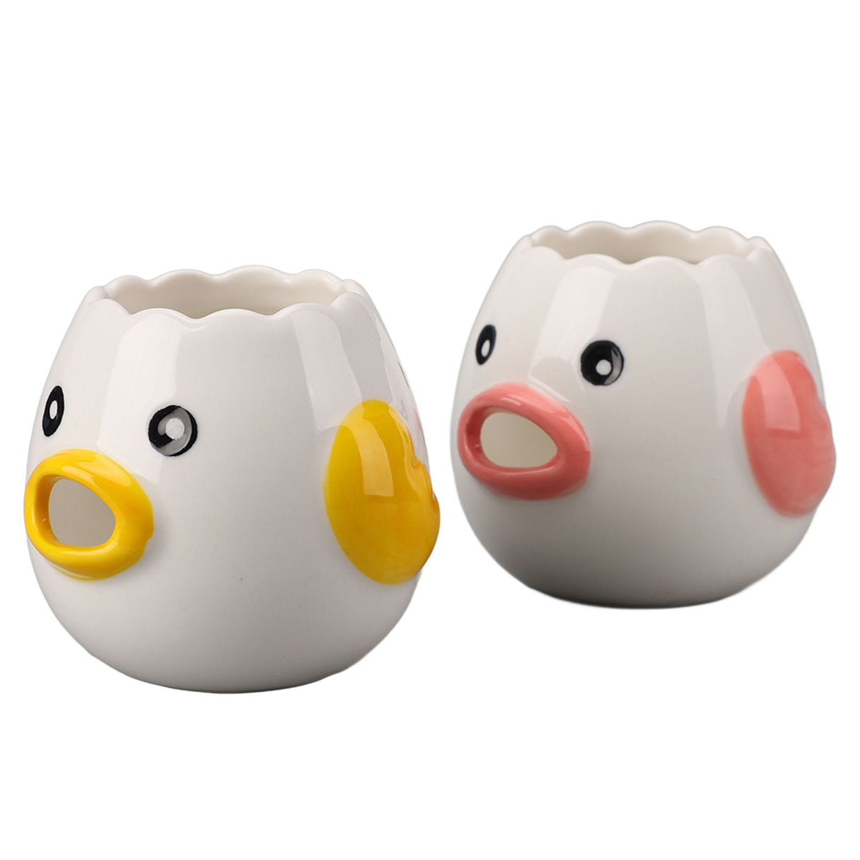 2pcs Egg Separator Ceramic Chicken Shaped Egg Yolk White Filter Kitchen Cooking Accessories Pink and Yellow
