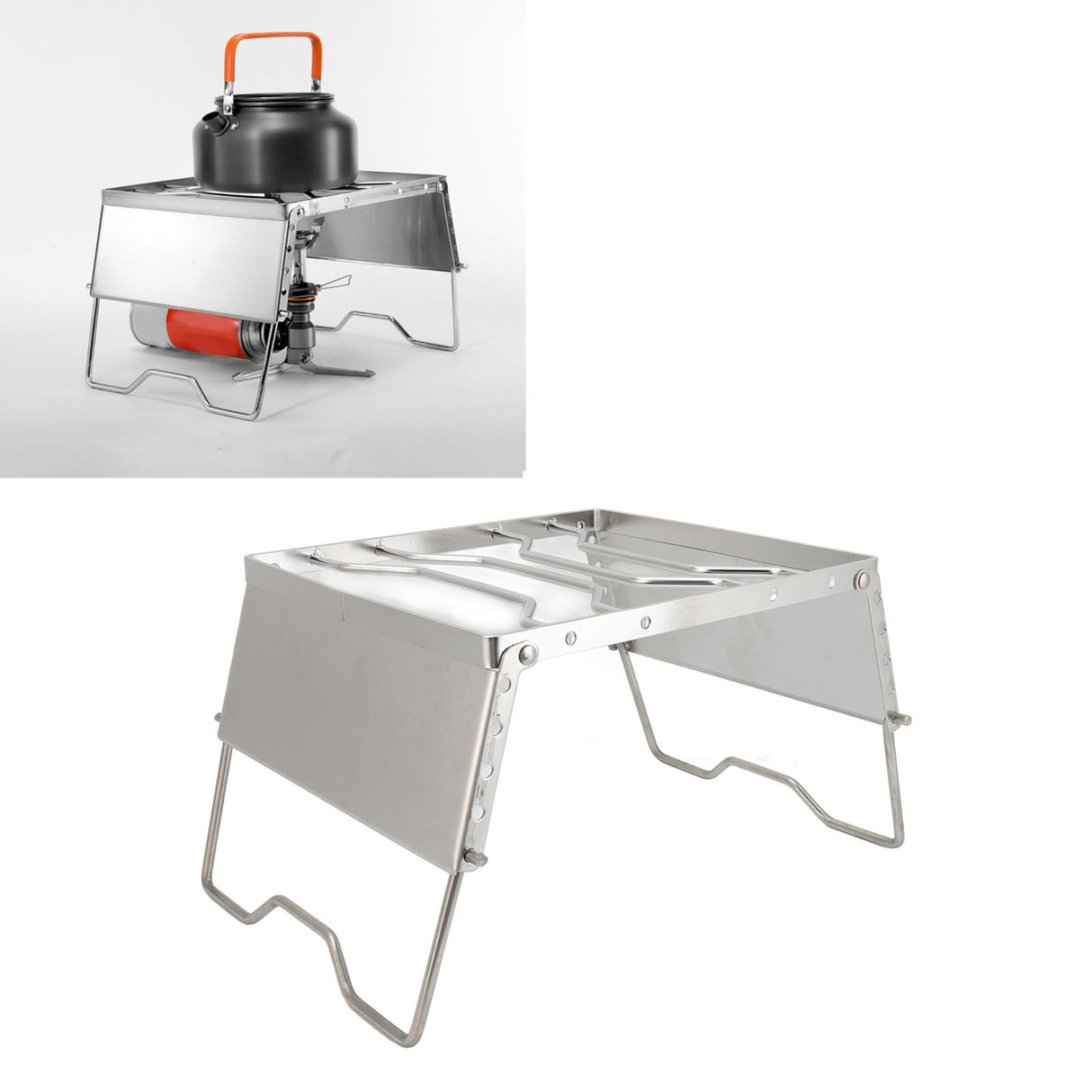 Stove Stand Rack Stainless Steel Silver Foldable Multifunctional Portable Picnic Pot Bracket for Camping Traveling