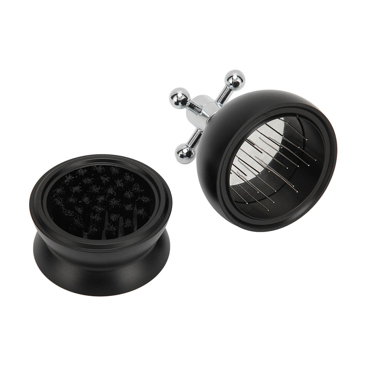 Adjustable Coffee Distributor Food Grade Metal Rotating Handle Fixed Cover 22 Needles Coffee Powder Distributor Black 53mm