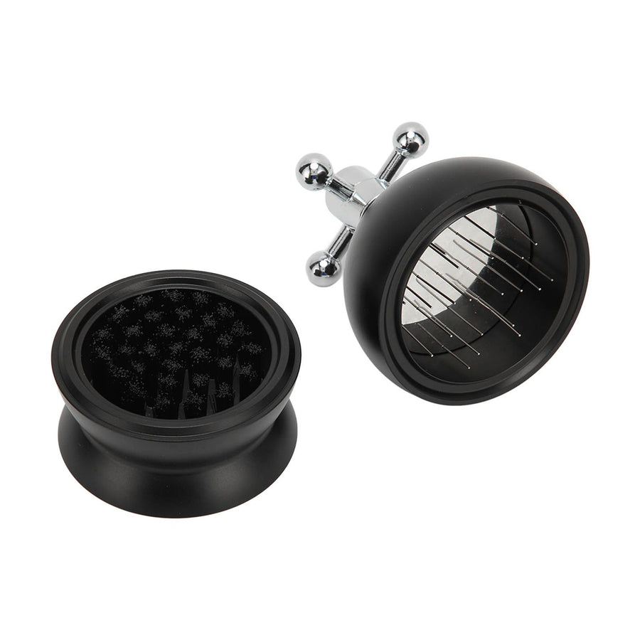 Adjustable Coffee Distributor Food Grade Metal Rotating Handle Fixed Cover 22 Needles Coffee Powder Distributor Black 53mm
