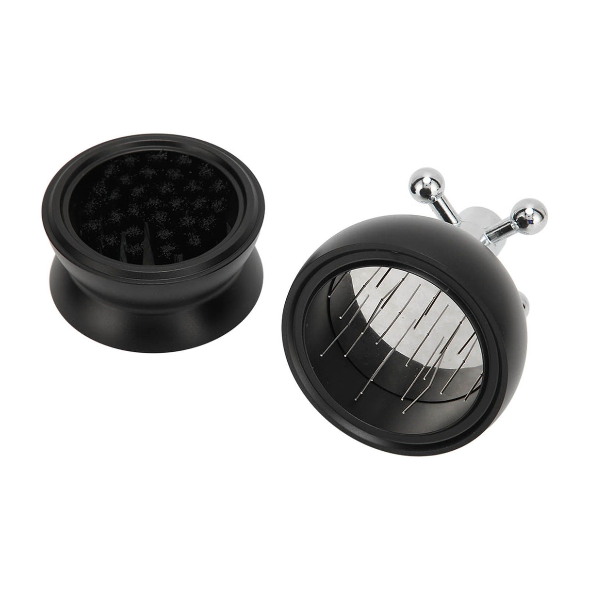Adjustable Coffee Distributor Food Grade Metal Rotating Handle Fixed Cover 22 Needles Coffee Powder Distributor Black 53mm