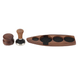 3pcs Coffee Tamper Holder Walnut Wood Rubber Stainless Steel Boat Shaped Distributor Rack Coffee Accessories For 51/53mm Base 53mm Tamper 53mm Distributor