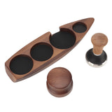3pcs Coffee Tamper Holder Walnut Wood Rubber Stainless Steel Boat Shaped Distributor Rack Coffee Accessories For 51/53mm Base 53mm Tamper 53mm Distributor