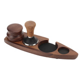 3pcs Coffee Tamper Holder Walnut Wood Rubber Stainless Steel Boat Shaped Distributor Rack Coffee Accessories For 51/53mm Base 53mm Tamper 53mm Distributor