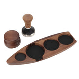 3pcs Coffee Tamper Holder Walnut Wood Rubber Stainless Steel Boat Shaped Distributor Rack Coffee Accessories For 51/53mm Base 53mm Tamper 53mm Distributor - Rear View