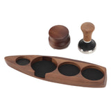 3pcs Coffee Tamper Holder Walnut Wood Rubber Stainless Steel Boat Shaped Distributor Rack Coffee Accessories For 51/53mm Base 53mm Tamper 53mm Distributor