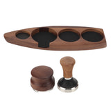 3pcs Coffee Tamper Holder Walnut Wood Rubber Stainless Steel Boat Shaped Distributor Rack Coffee Accessories For 51/53mm Base 53mm Tamper 53mm Distributor