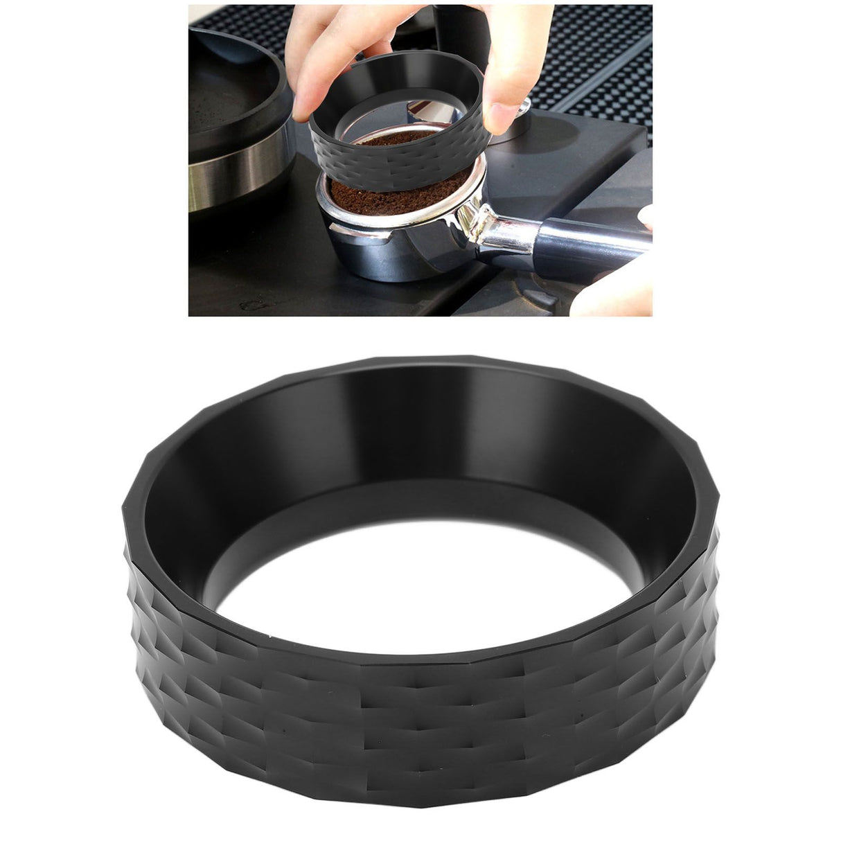 Coffee Dosing Funnel Professional Spill Proof Polished Process 53mm Dosing Funnel for Coffee Making Black