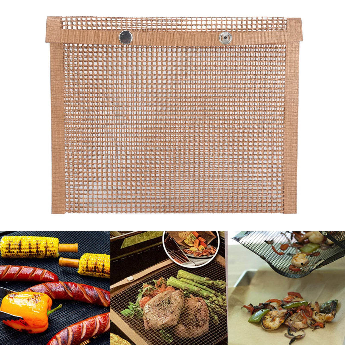 Grilling Pouches Fiberglass Mesh Non Stick High Temperature Resistant BBQ Bags for Kitchen Home