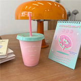 Plastic Coffee Cup Large Capacity Cute Water Cup With Straw Lid for Summer Cold Drinking Summer Coffee Shop 470ml - Top-Down View
