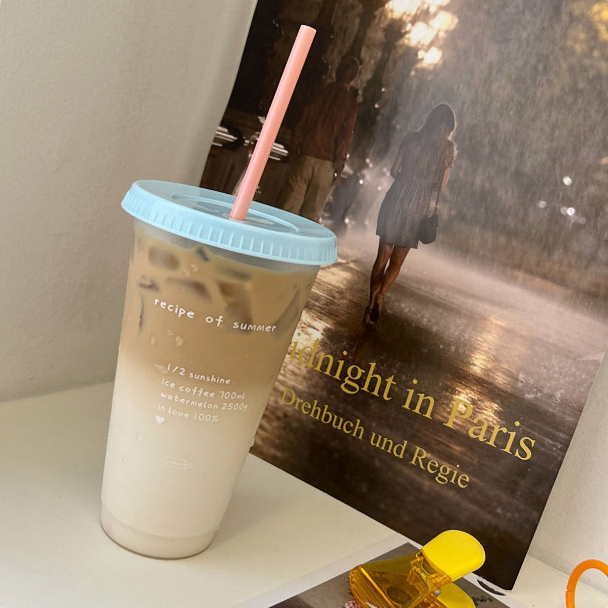 Plastic Coffee Cup Large Capacity Cute Water Cup With Straw Lid for Summer Cold Drinking Recipe of Summer 700ml