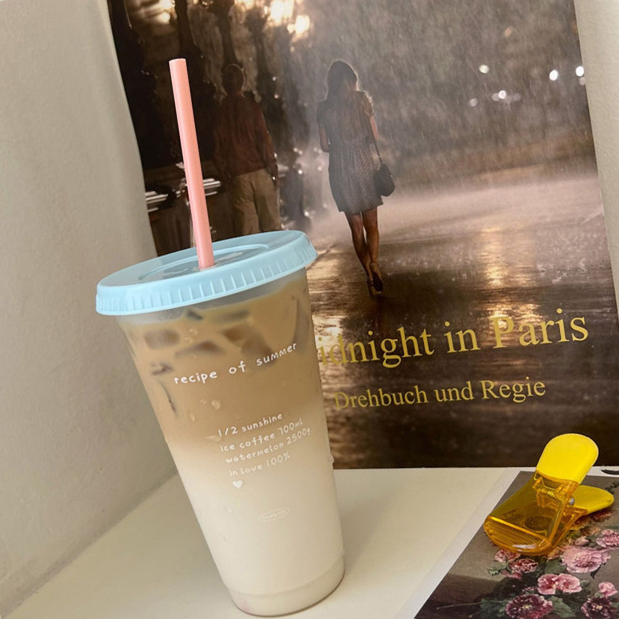 Plastic Coffee Cup Large Capacity Cute Water Cup With Straw Lid for Summer Cold Drinking Recipe of Summer 700ml