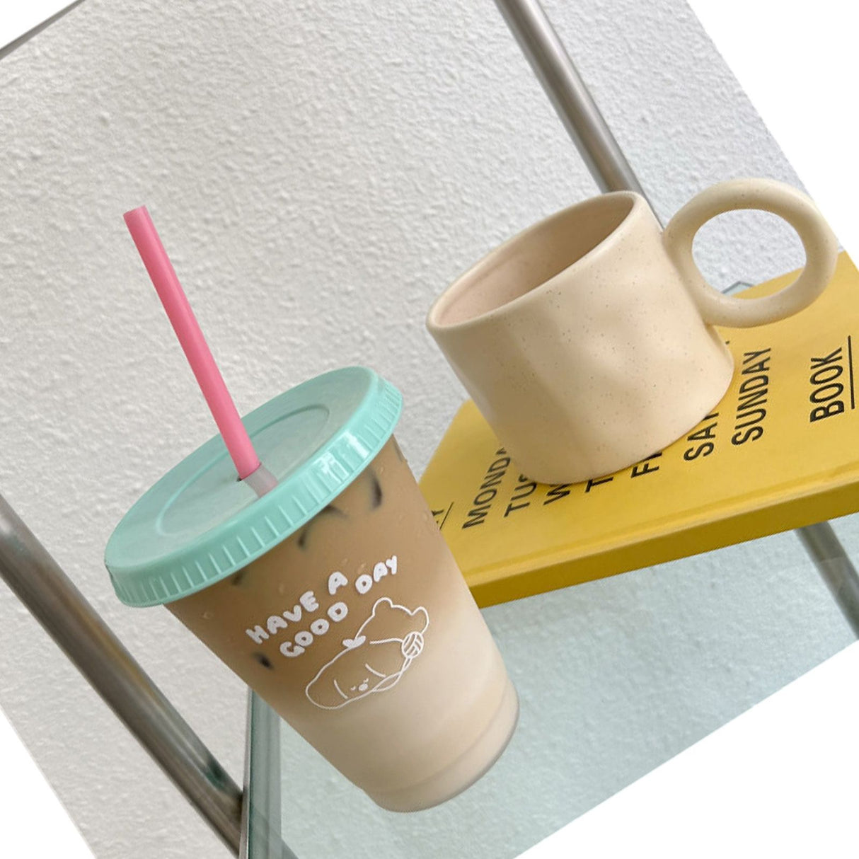 Plastic Coffee Cup Large Capacity Cute Water Cup With Straw Lid for Summer Cold Drinking Dog 470ml