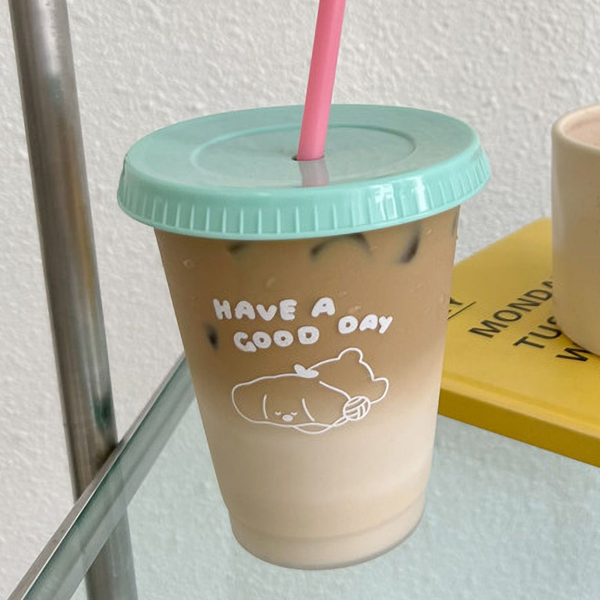 Plastic Coffee Cup Large Capacity Cute Water Cup With Straw Lid for Summer Cold Drinking Dog 470ml
