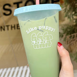 Plastic Coffee Cup Large Capacity Cute Water Cup With Straw Lid for Summer Cold Drinking Three Bears 700ml