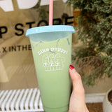 Plastic Coffee Cup Large Capacity Cute Water Cup With Straw Lid for Summer Cold Drinking Three Bears 700ml