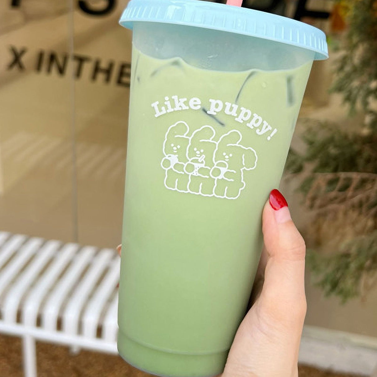 Plastic Coffee Cup Large Capacity Cute Water Cup With Straw Lid for Summer Cold Drinking Three Bears 700ml