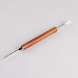 Coffee Art Needle Wood Handle Stainless Steel Latte Carving Pen DIY Coffee Art Tool Pear Wood Handle Coffee Art Needle - Close-Up Angle