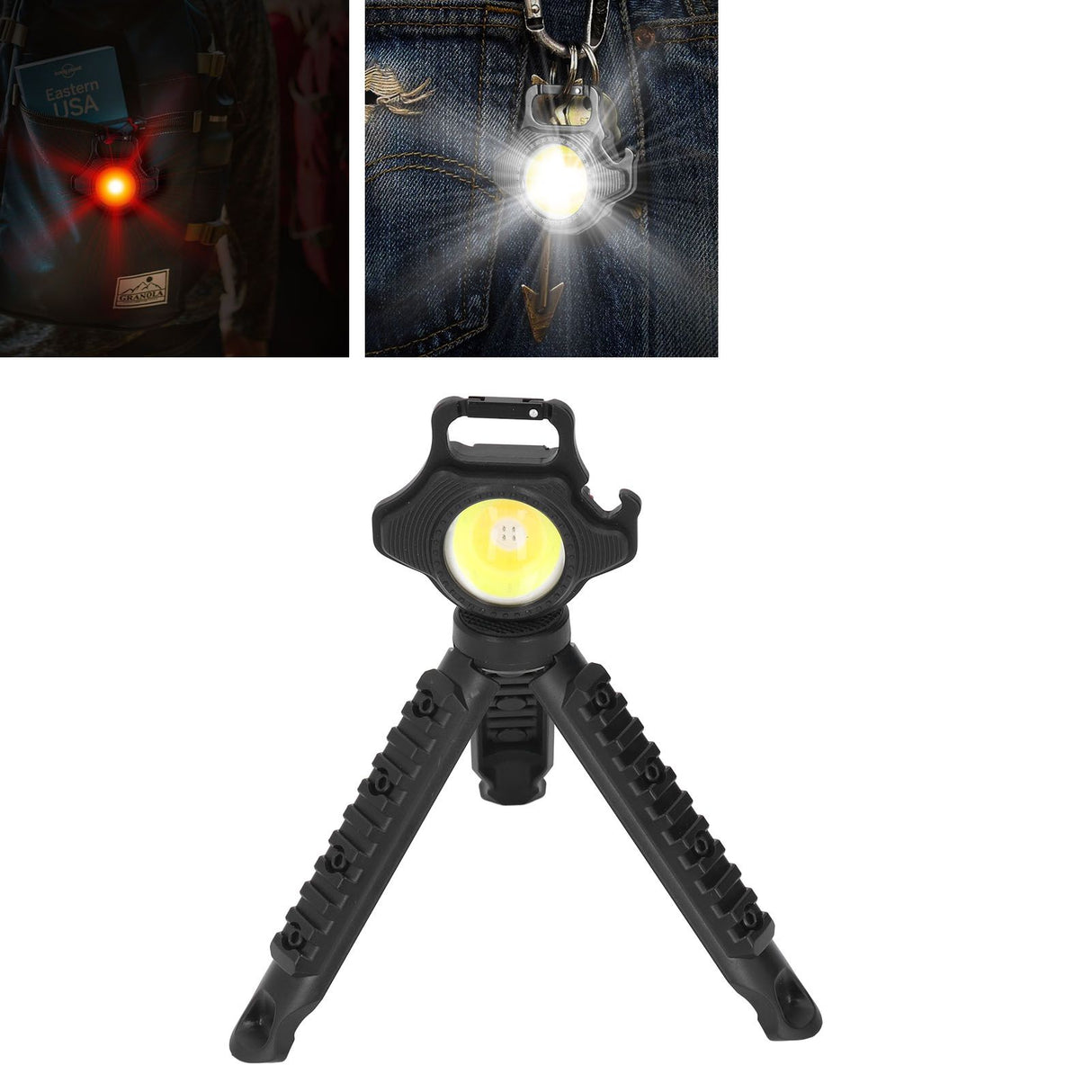 COB Small Flashlight 500LM Rechargeable Portable Mini Pocket Light with Folding Bracket for Fishing Walking and Camping