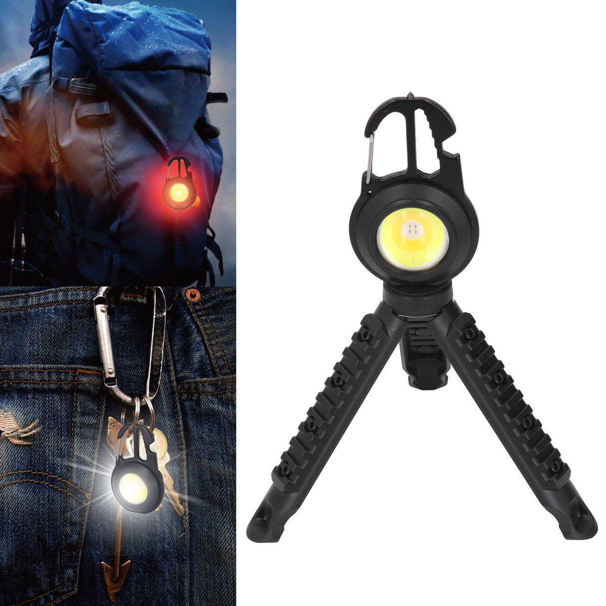 COB Small Flashlights 3 Light Modes Rechargeable Multifunctional Black Portable Pocket Light with Tripod for Fishing Home