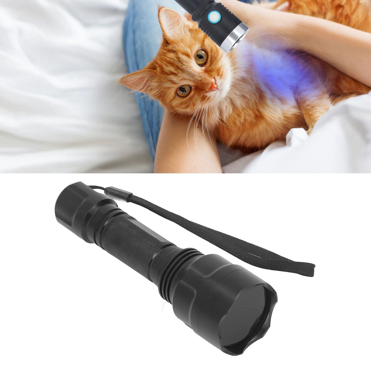 Black Light Flashlight 365nm Pure UV Handheld Ultraviolet Torch for Cat Moss Urine Detection 15W