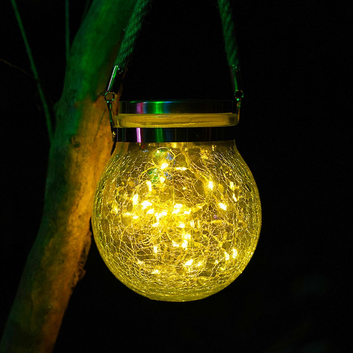 Cracked Glass Solar Lantern 30 LEDs Waterproof Outdoor Solar Hanging Jar Light for Patio Courtyard Festival Warm White
