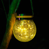 Cracked Glass Solar Lantern 30 LEDs Waterproof Outdoor Solar Hanging Jar Light for Patio Courtyard Festival Warm White