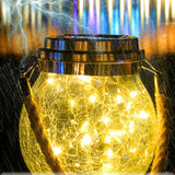 Cracked Glass Solar Lantern 30 LEDs Waterproof Outdoor Solar Hanging Jar Light for Patio Courtyard Festival Warm White