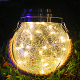 Cracked Glass Solar Lantern 30 LEDs Waterproof Outdoor Solar Hanging Jar Light for Patio Courtyard Festival Warm White