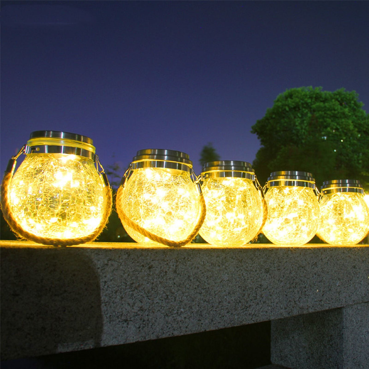 Cracked Glass Solar Lantern 30 LEDs Waterproof Outdoor Solar Hanging Jar Light for Patio Courtyard Festival Warm White