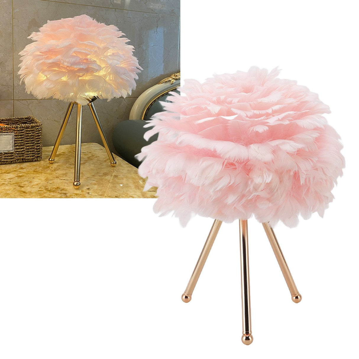 Feather Table Lamp Adjustable Color Brightness Rechargeable Touch Control Decoration Night Light Pink
